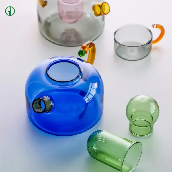 Customizable Creative color contrast and high-temperature resistant glass teapot separated and filtered glass kettle and cup set - Image 2